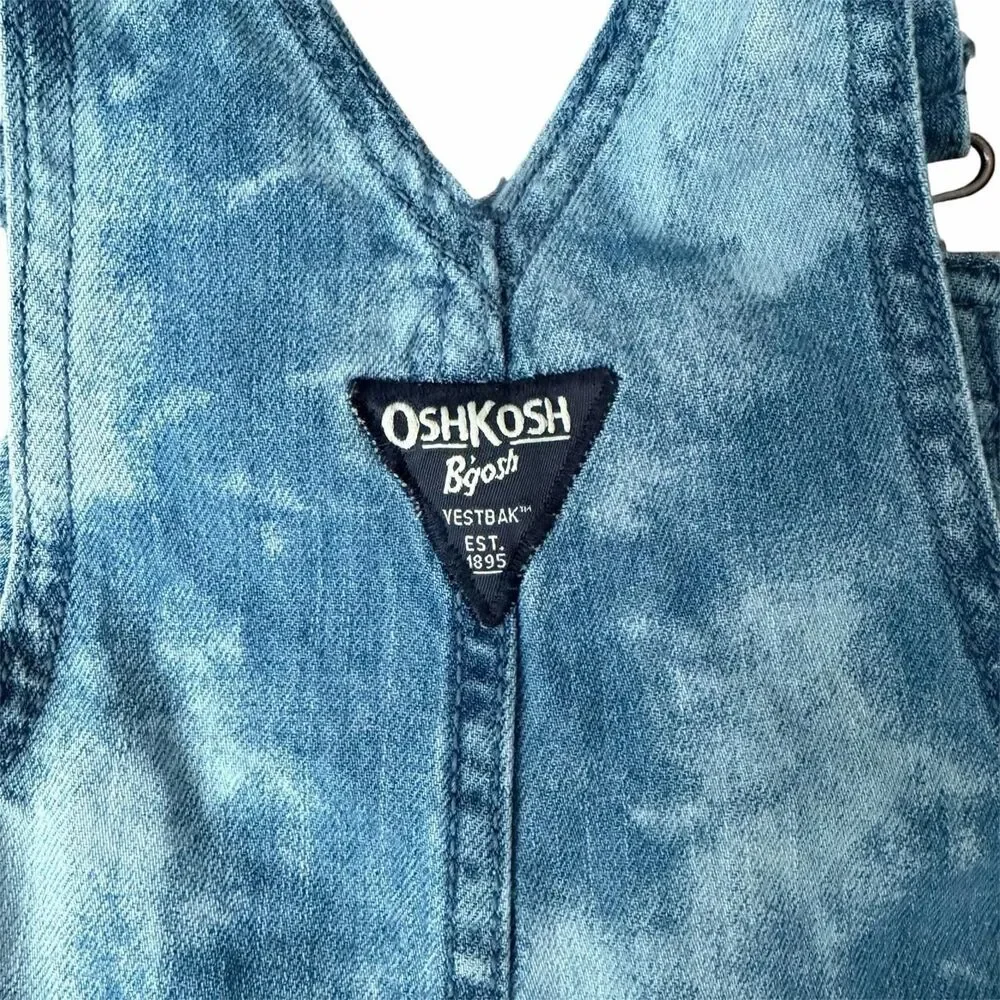 OshKosh B’gosh USA Flag Denim Short Overalls Baby Patriotic Acid Wash Size 2T